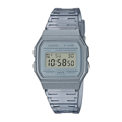 ساعة يد Youth رقمية سوار مطاطي للرجال من Casio رمادي مع العلبة الاصلية F-91WS-8DF