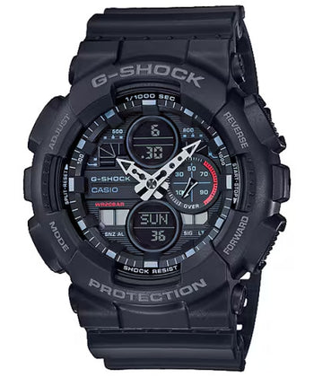 ساعة يد رقمية وأنالوج G-SHOCK بحزام راتينج للرجال من Casio أسود / أحمر GA-140-1A4DR