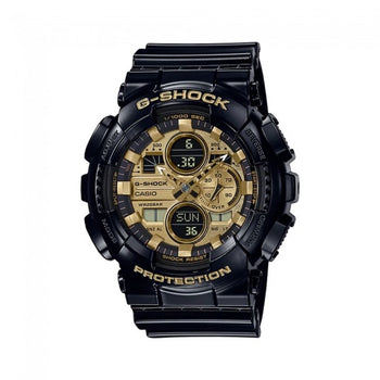 ساعة يد رقمية / أنالوج G-SHOCK بحزام راتينج للرجال من Casio اسود & ذهبي GA-140GB-1A1DR