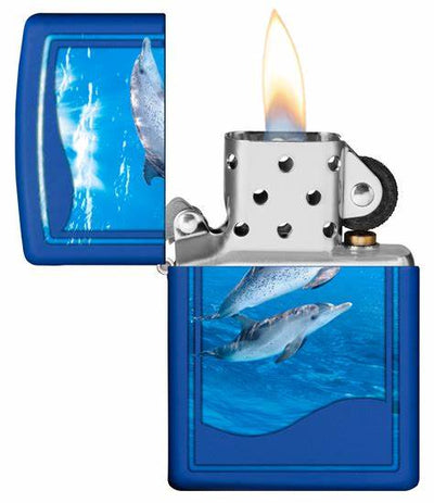Zippo Reg Royal Blue Matte Dolphin Design Lighter -ZP229 CI412701
